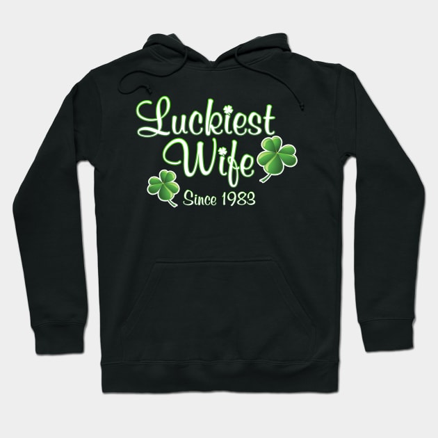 Luckiest Wife Since 1983 St. Patrick's Day Wedding Anniversary Hoodie by Just Another Shirt